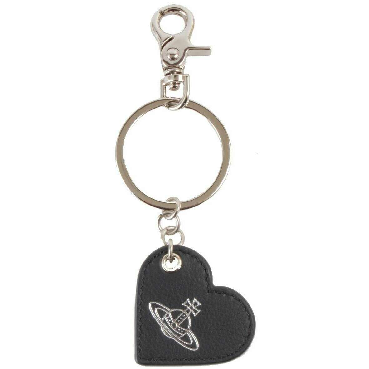 Vivienne Westwood Smooth Leather Injected Orb Heart Keyring - Black