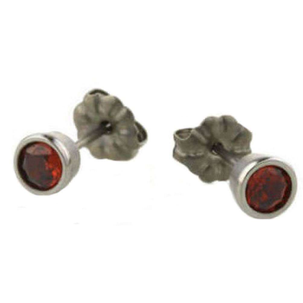 Ti2 Titanium Small Gem Stone Stud Earrings - Red