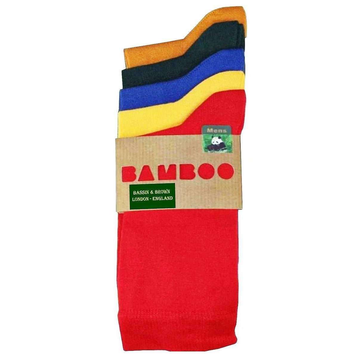 Bassin and Brown 5 Pack Plain Bamboo Socks - Red/Yellow/Sea Green/Blue/Mustard