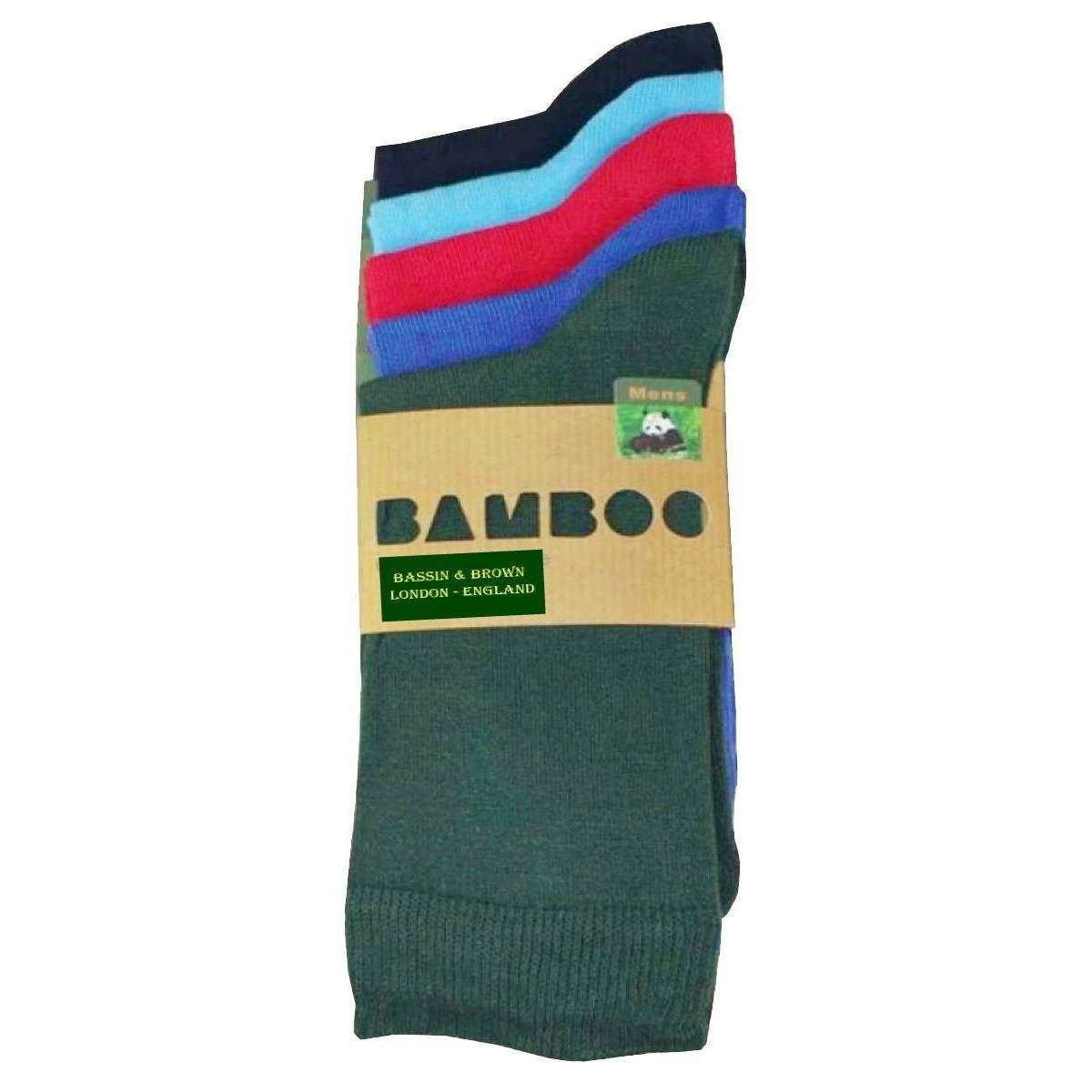 Bassin and Brown 5 Pack Plain Bamboo Socks - Sea Green/Wine/Blue/Black/Powder Blue