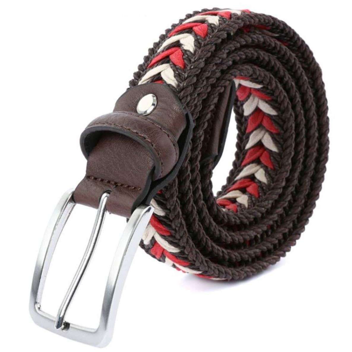 Bassin and Brown Arrow Striped Waxed Rope Braided Belt - Brown/Red/Beige