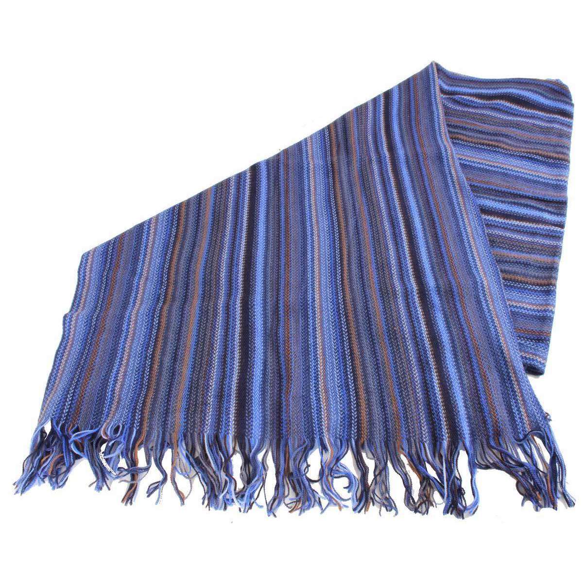 Bassin and Brown Beagrie Large Stripe Wool Scarf - Blue/Navy