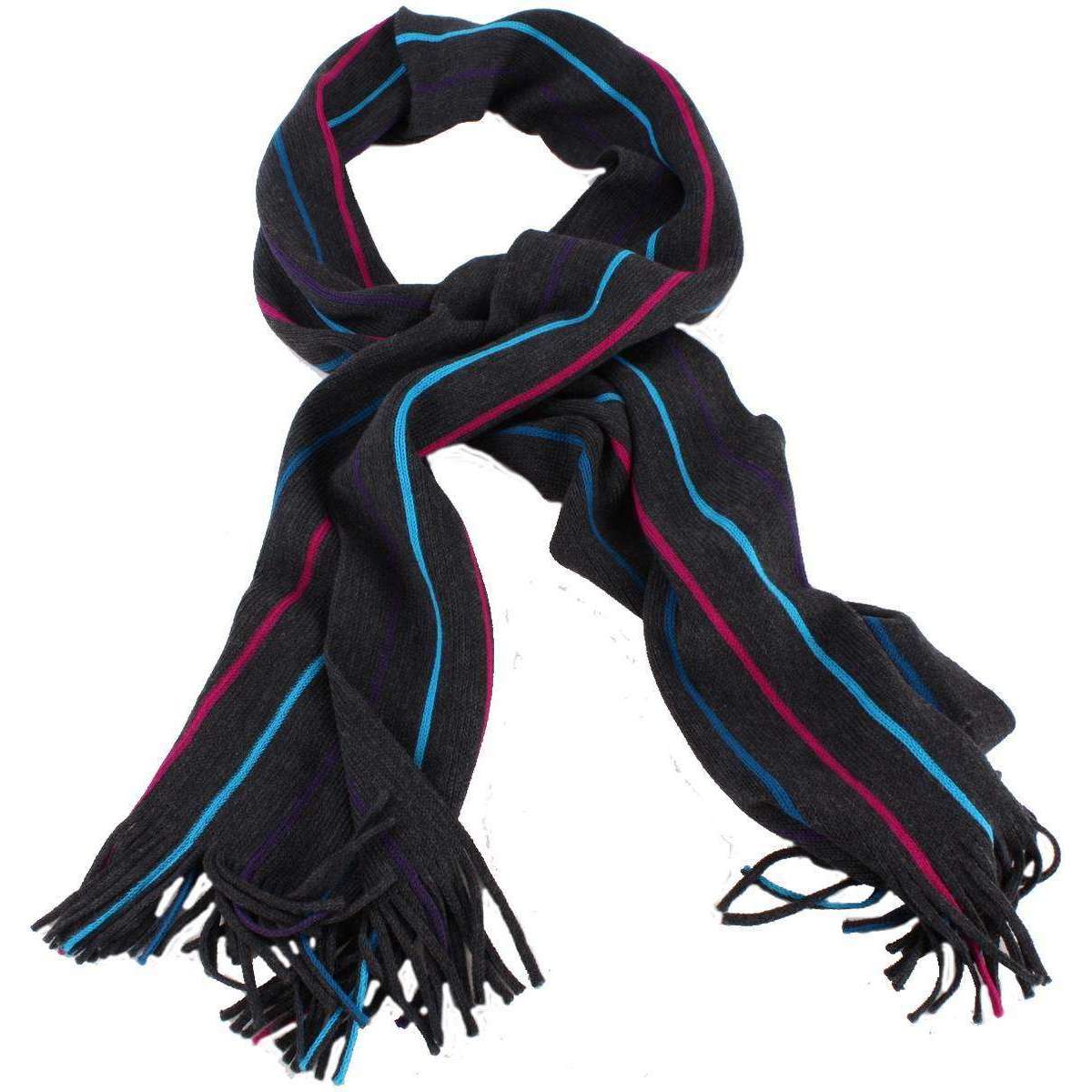 Bassin and Brown Buckle Striped Wool Scarf  - Charcoal/Turquoise