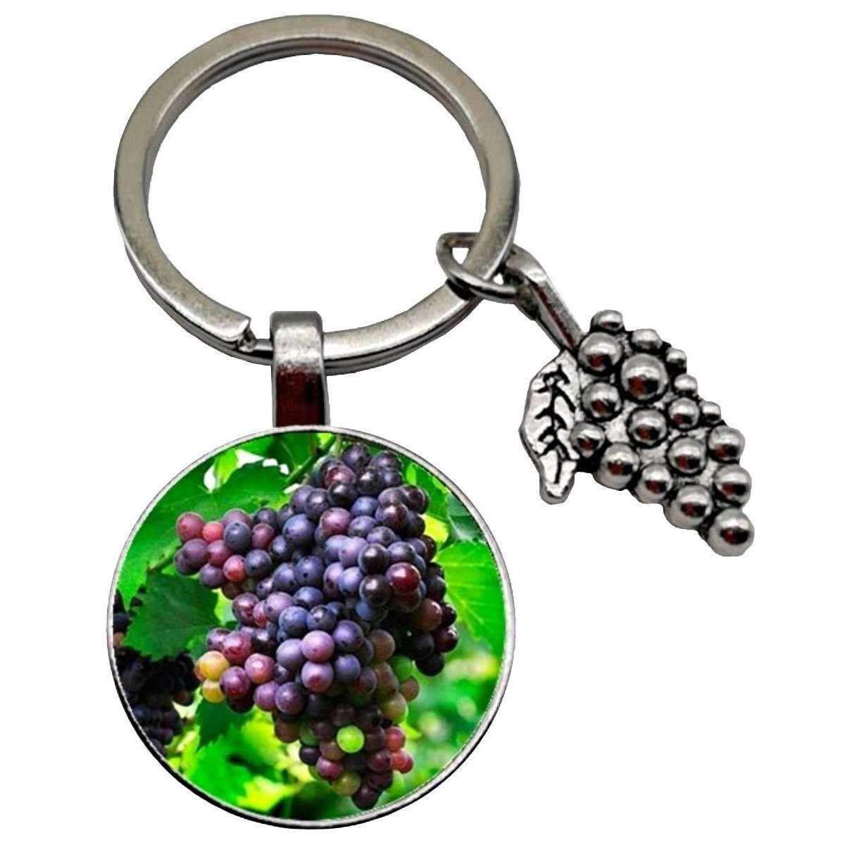 Bassin and Brown Bunch of Grapes Key Ring - Green/Wine/Blue