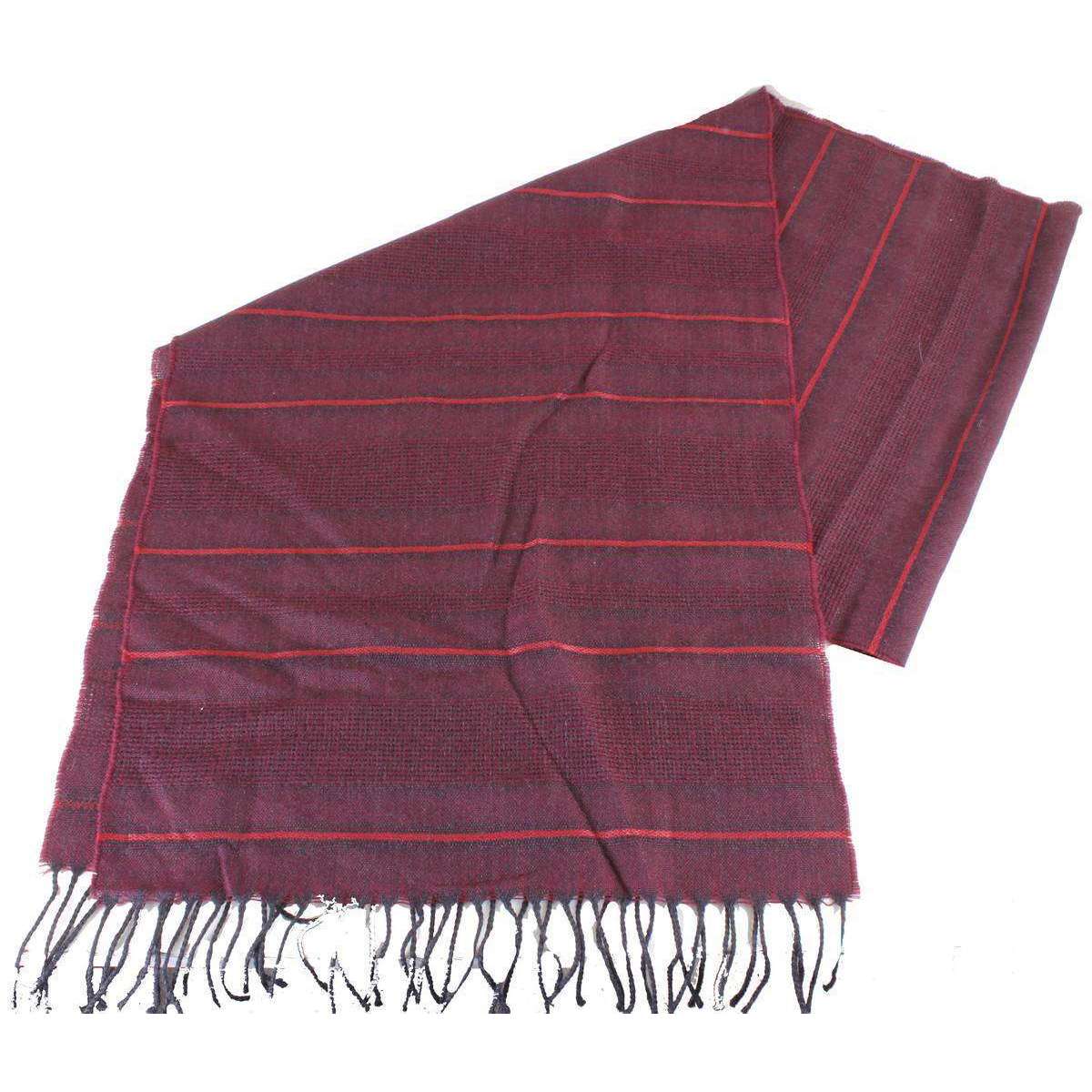 Bassin and Brown Charles Horizontal Striped Wool Scarf - Wine