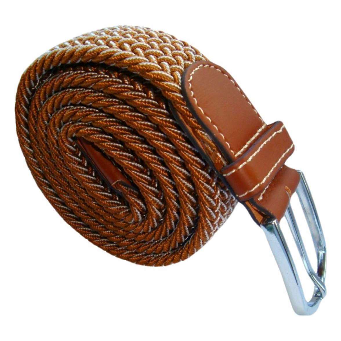Bassin and Brown Chevron Lined Woven Buckle Belt - Light Brown/White