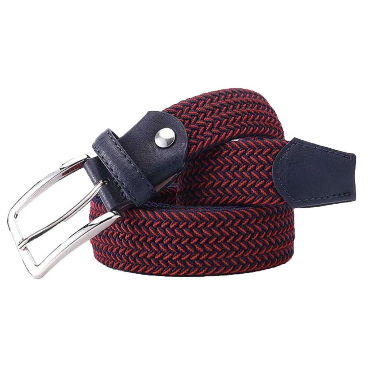 Bassin and Brown Chevron Striped Woven Belt - Wine/Navy