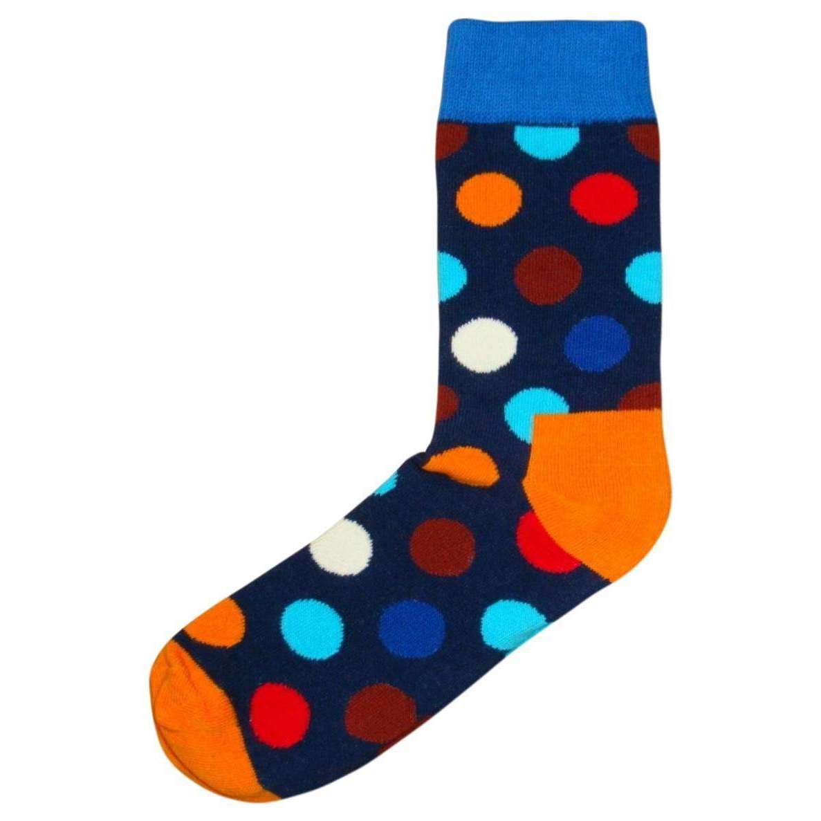 Bassin and Brown Contrast Heel and Toe Spotted Socks - Navy/Blue/Orange