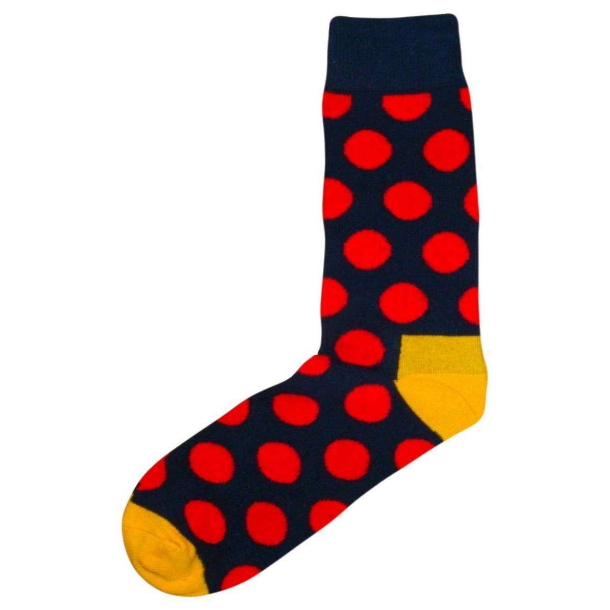 Bassin and Brown Contrast Heel and Toe Spotted Socks - Navy/Red/Yellow