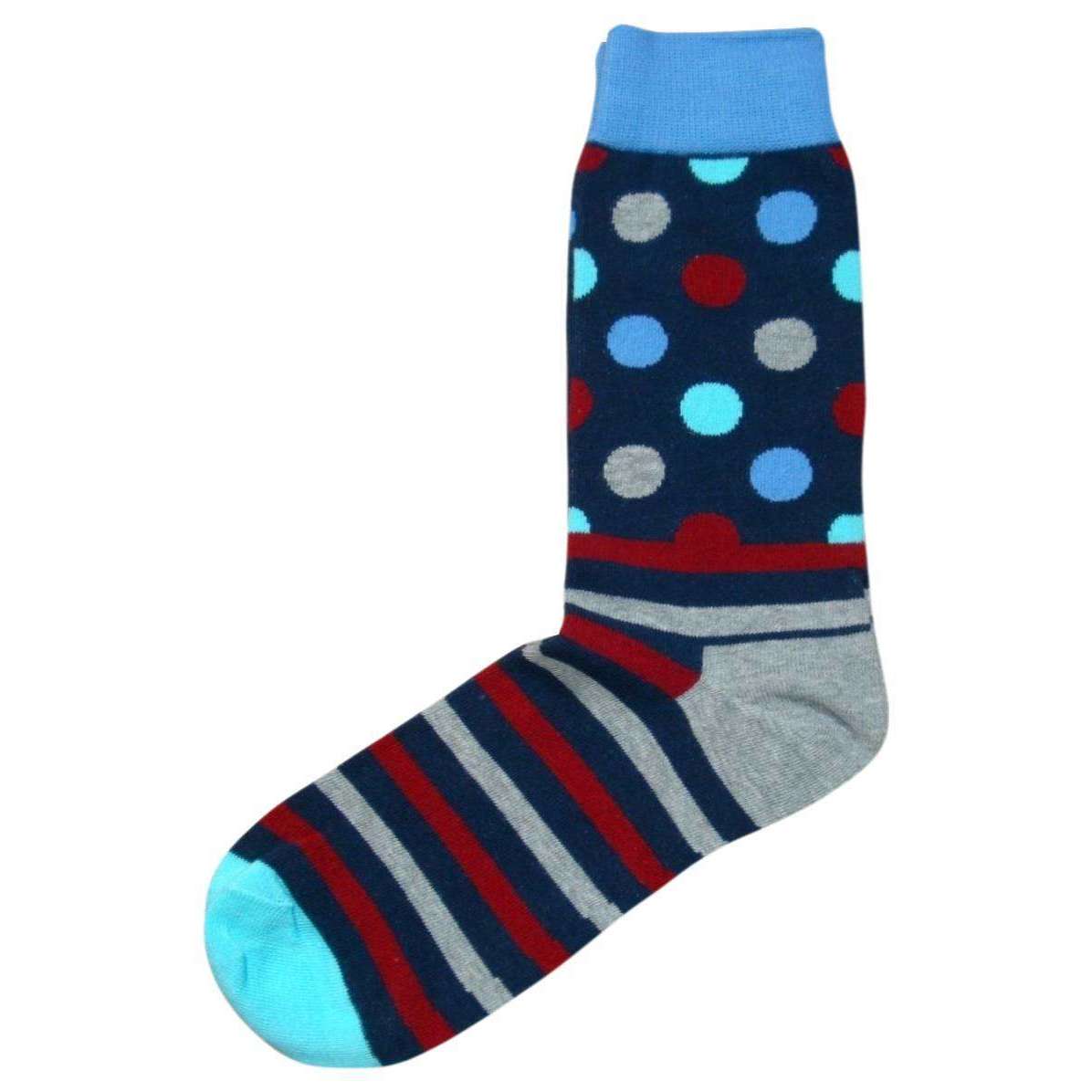 Bassin and Brown Contrast Heel and Toe Striped Socks - Grey/Blue/Wine