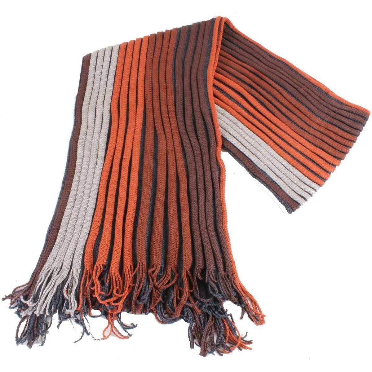 Bassin and Brown Dalglish Striped Wool Scarf - Brown/Rust/Grey