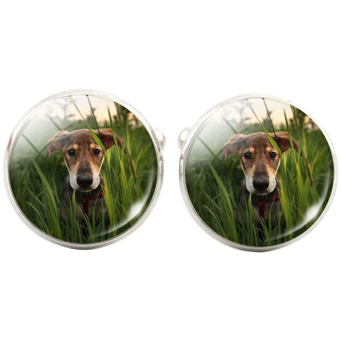 Bassin and Brown Dog in the Long Grass Cufflinks - Green/Brown