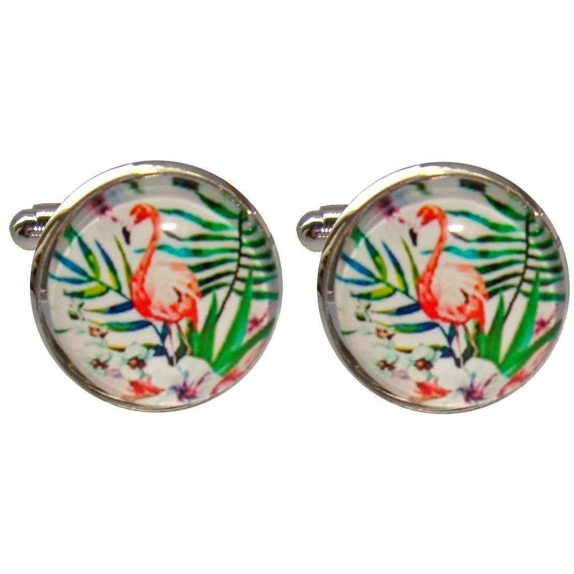 Bassin and Brown Flamingo Cufflinks - Pink/Green/White