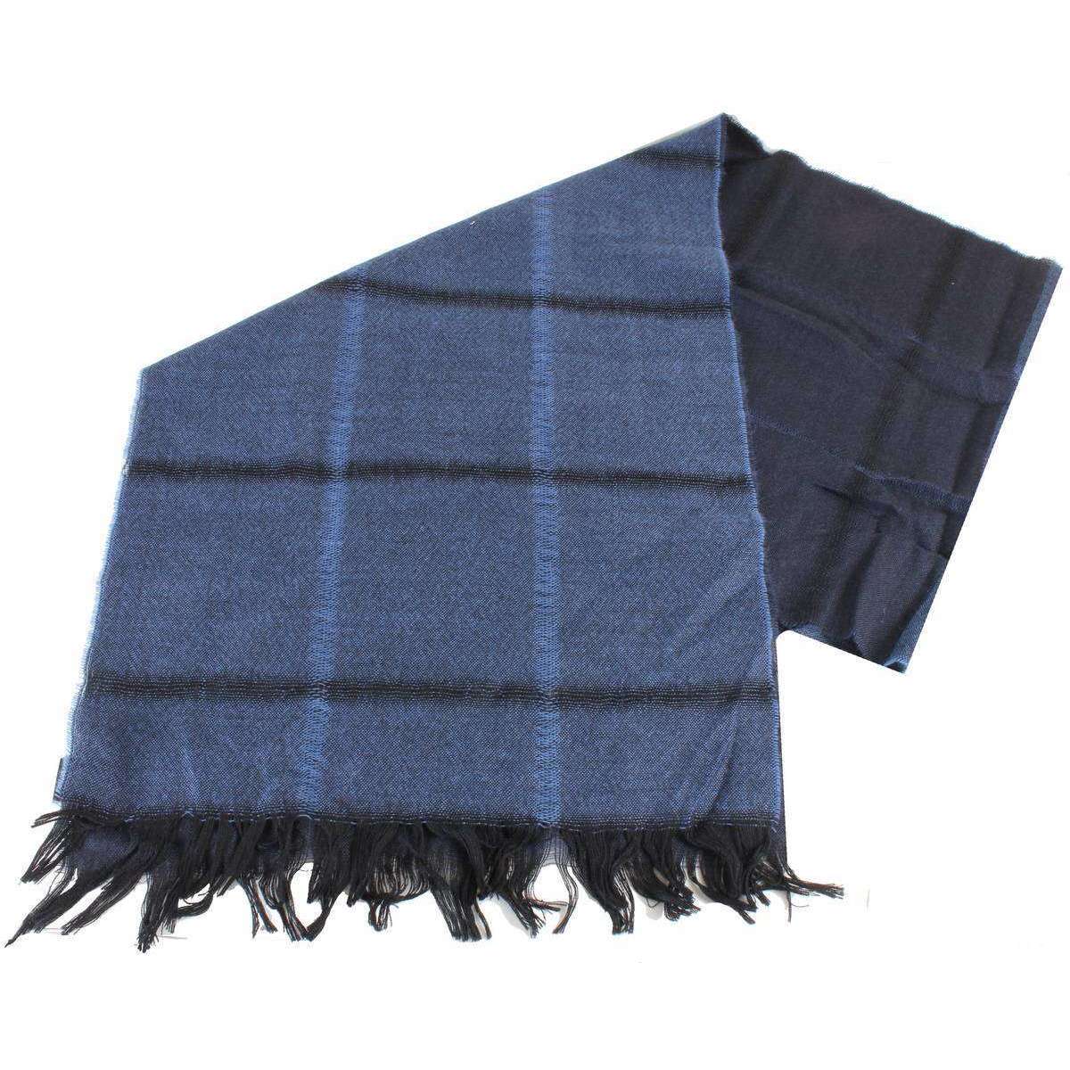 Bassin and Brown Giggs Self Check Wool Scarf - Navy