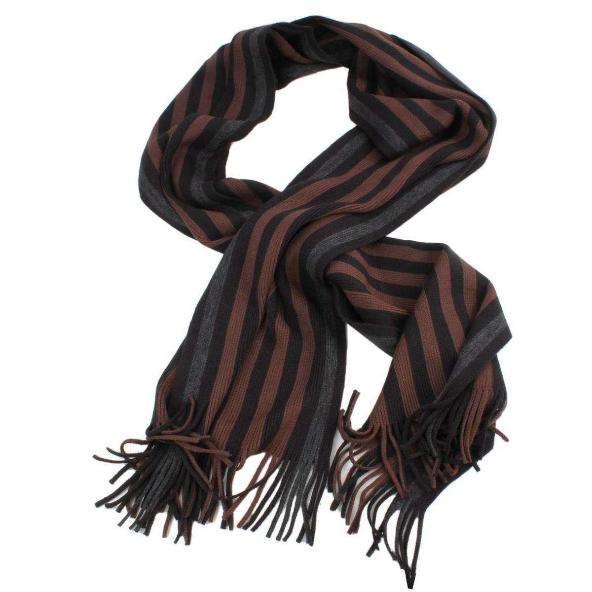 Bassin and Brown Grace Stripe Scarf - Brown/Black/Blue