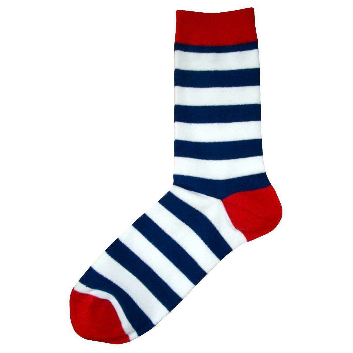 Bassin and Brown Hooded Striped Contrasting Heel and Toe Socks - Navy/White