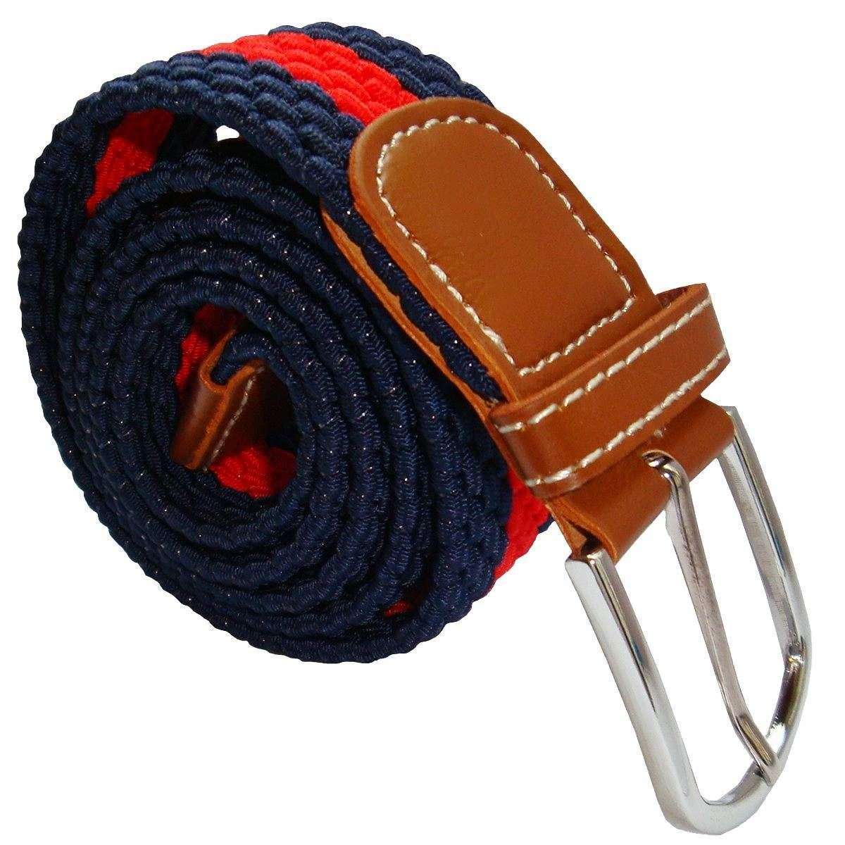 Bassin and Brown Horizontal Stripe Woven Belt - Red/Navy