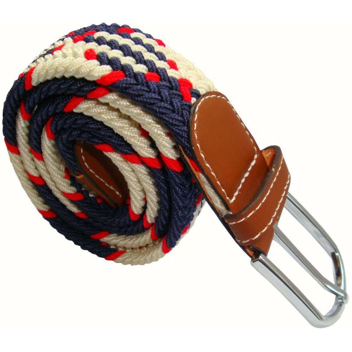 Bassin and Brown Jagged Stripe Elasticated Woven Buckle Belt - Red/Navy/White