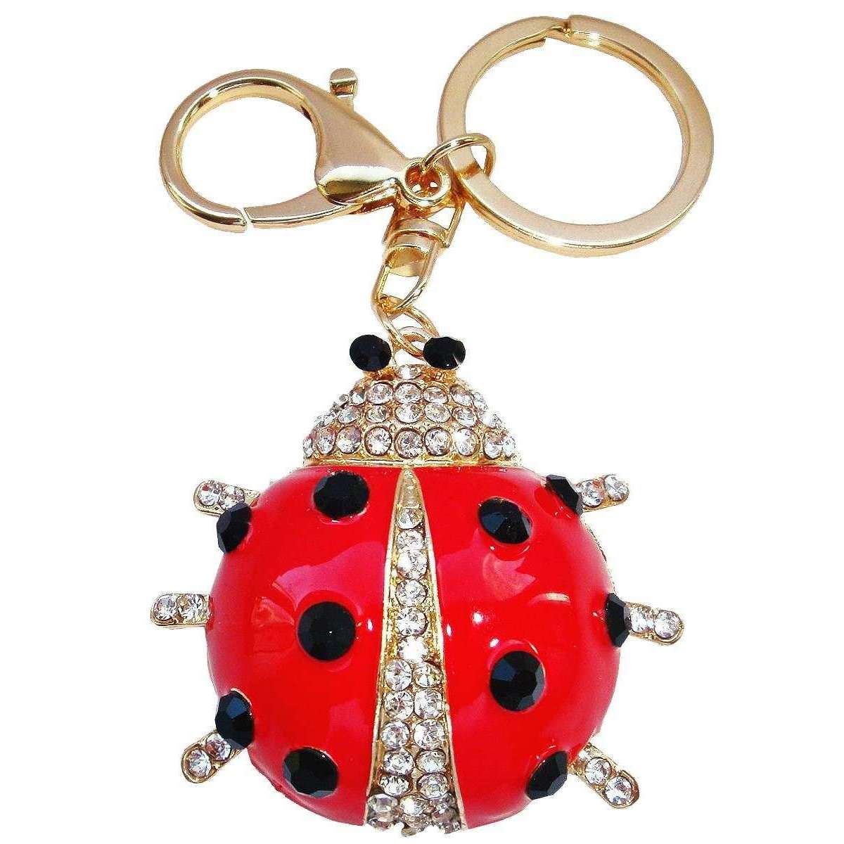 Bassin and Brown Ladybird Crystal Key Ring - Red/Gold