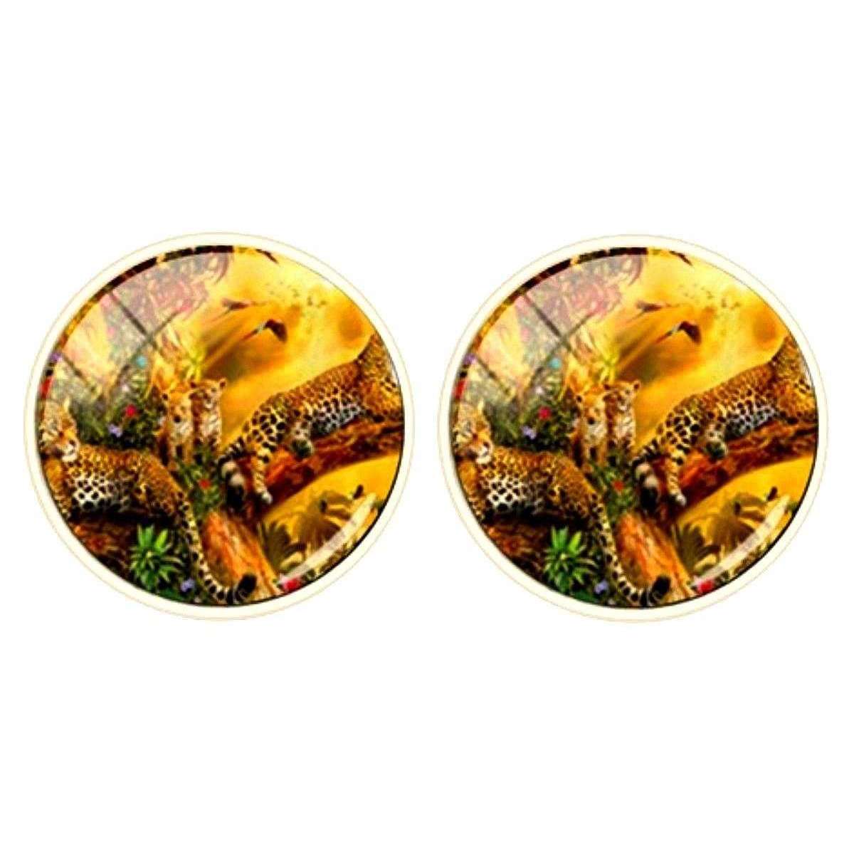 Bassin and Brown Leopard Family Cufflinks - Yellow/Green