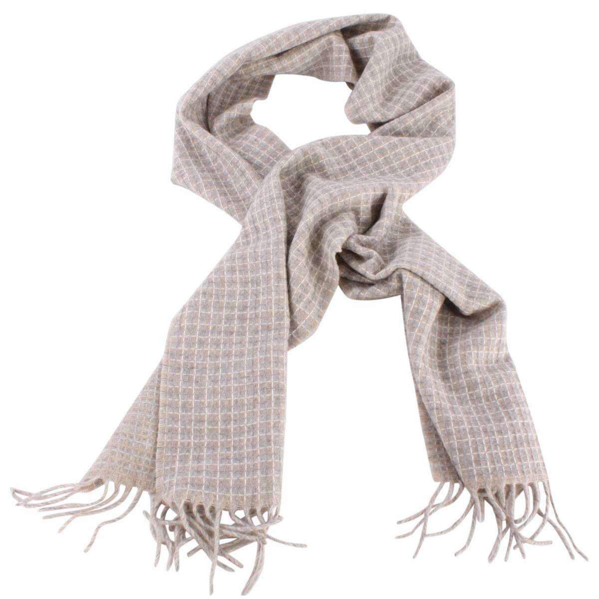 Bassin and Brown Moore Small Checked Cashmere Scarf  - Beige/Grey