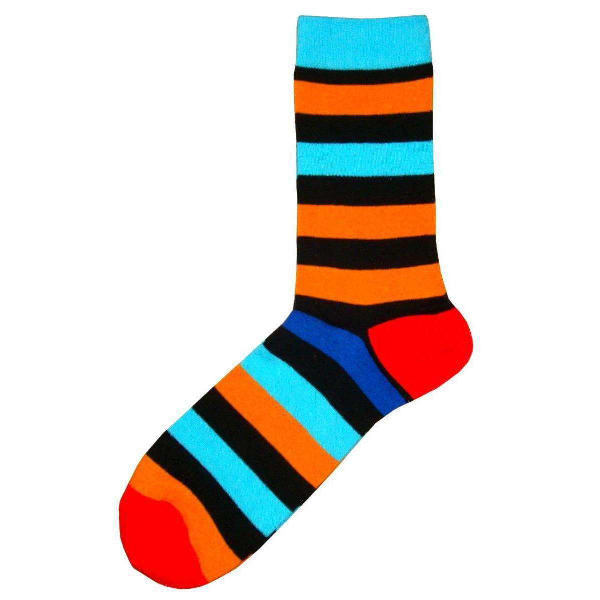 Bassin and Brown Multi Stripe Contrasting Heel and Toe Socks - Black/Blue/Orange