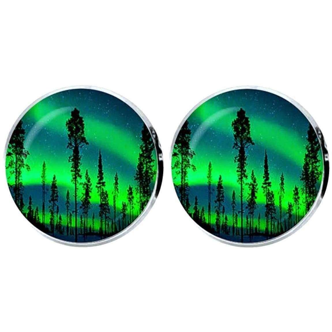 Bassin and Brown Northern Lights and Pine Tree Cufflinks - Green/Blue
