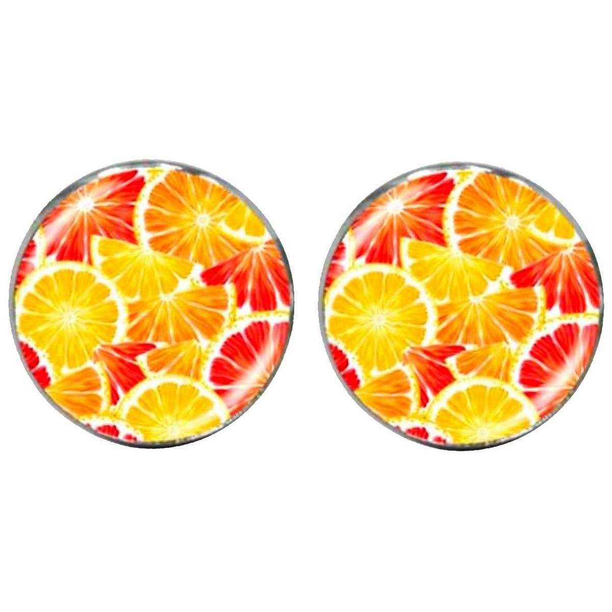 Bassin and Brown Oranges and Lemons Cabachon Cufflinks - Orange/Yellow