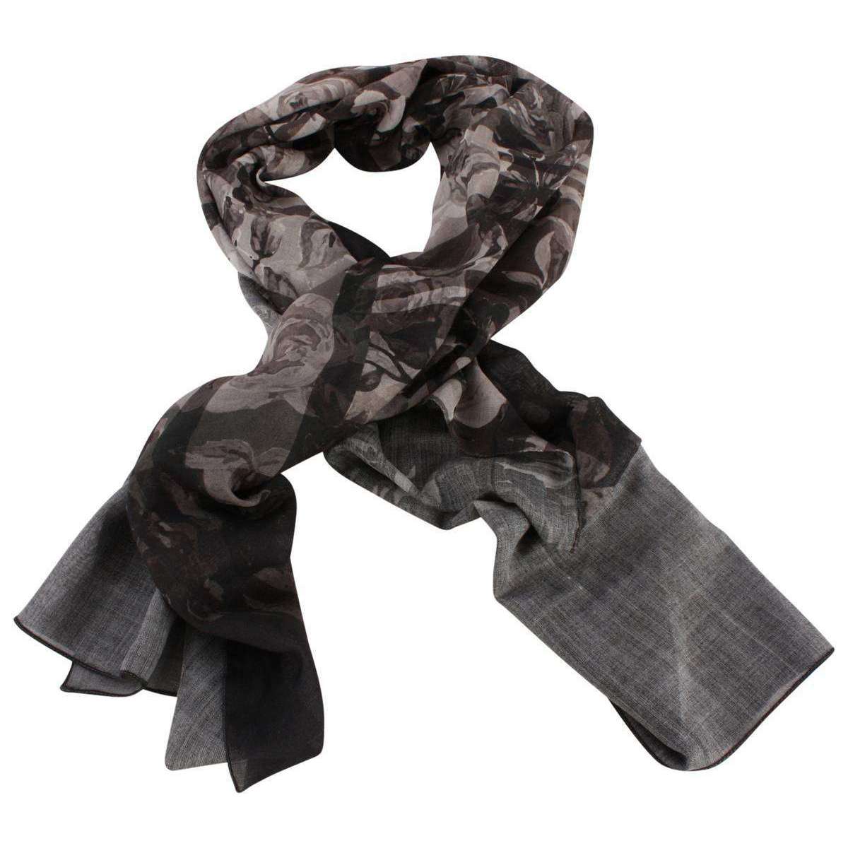 Bassin and Brown Pagoda Floral Wool Scarf  - Black/Grey