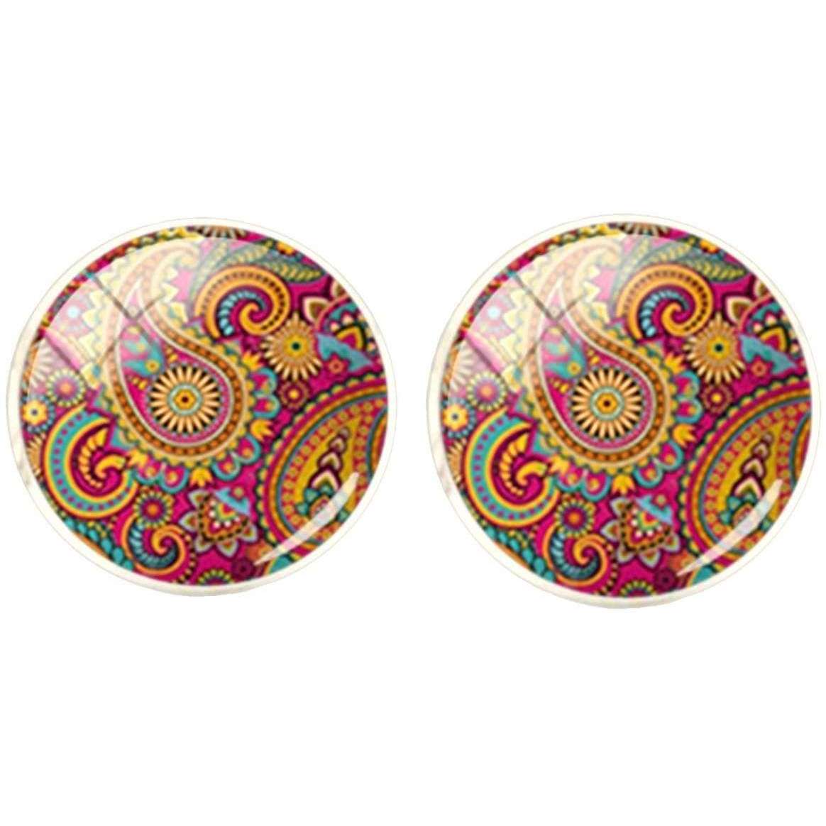 Bassin and Brown Paisley Cufflinks - Wine/Yellow