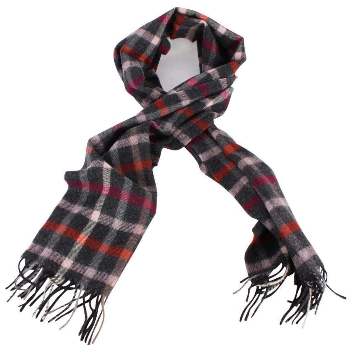 Bassin and Brown Parker Check Wool Scarf - Charcoal/Pink/Red