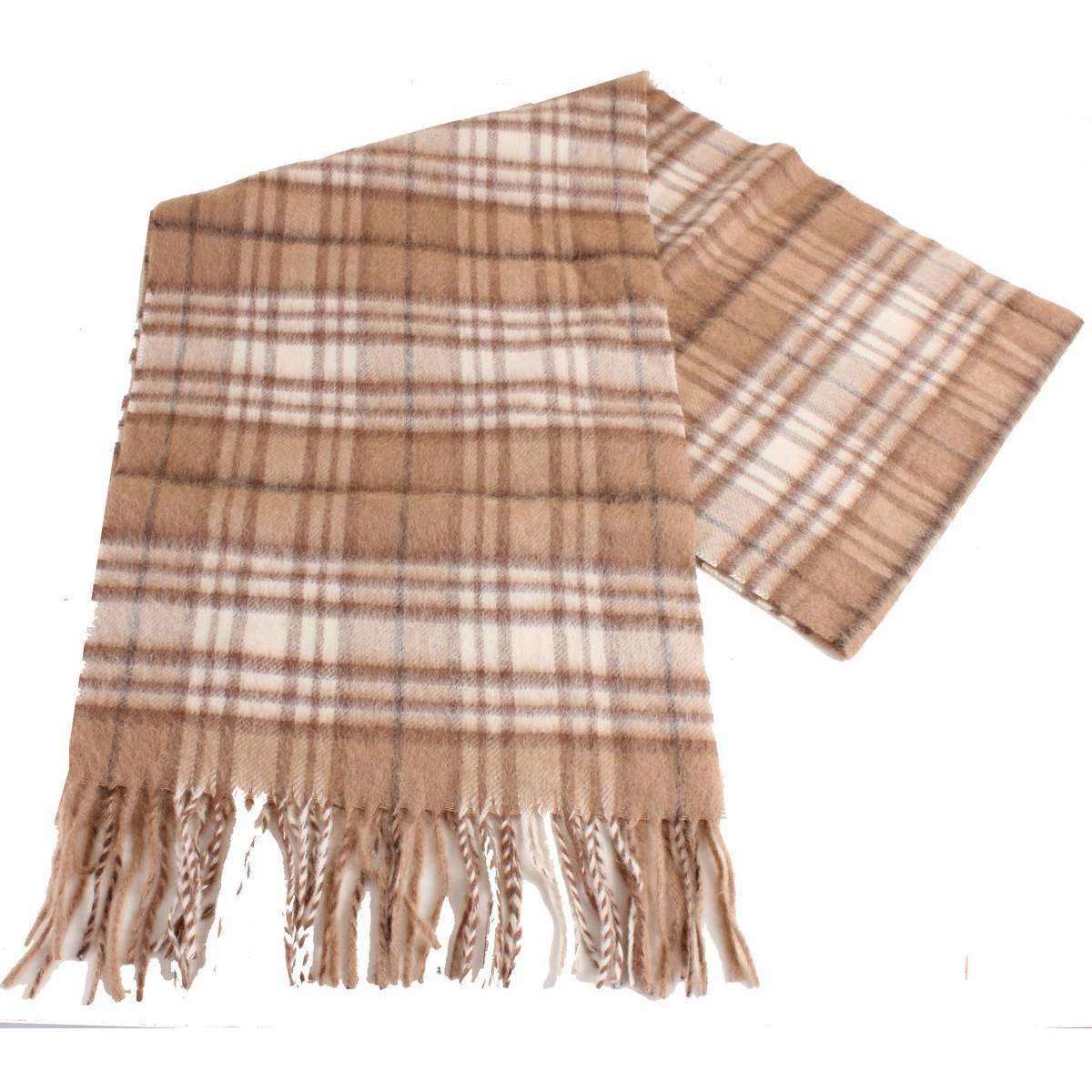 Bassin and Brown Read Checked Camel Hair Scarf - Beige/Cream