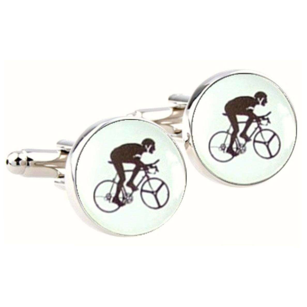 Bassin and Brown Round Cycling Cufflinks - White/Black