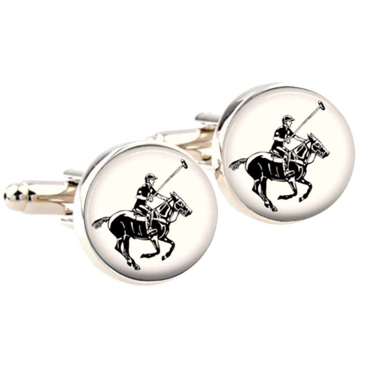 Bassin and Brown Round Horse Polo Cufflinks - White/Black