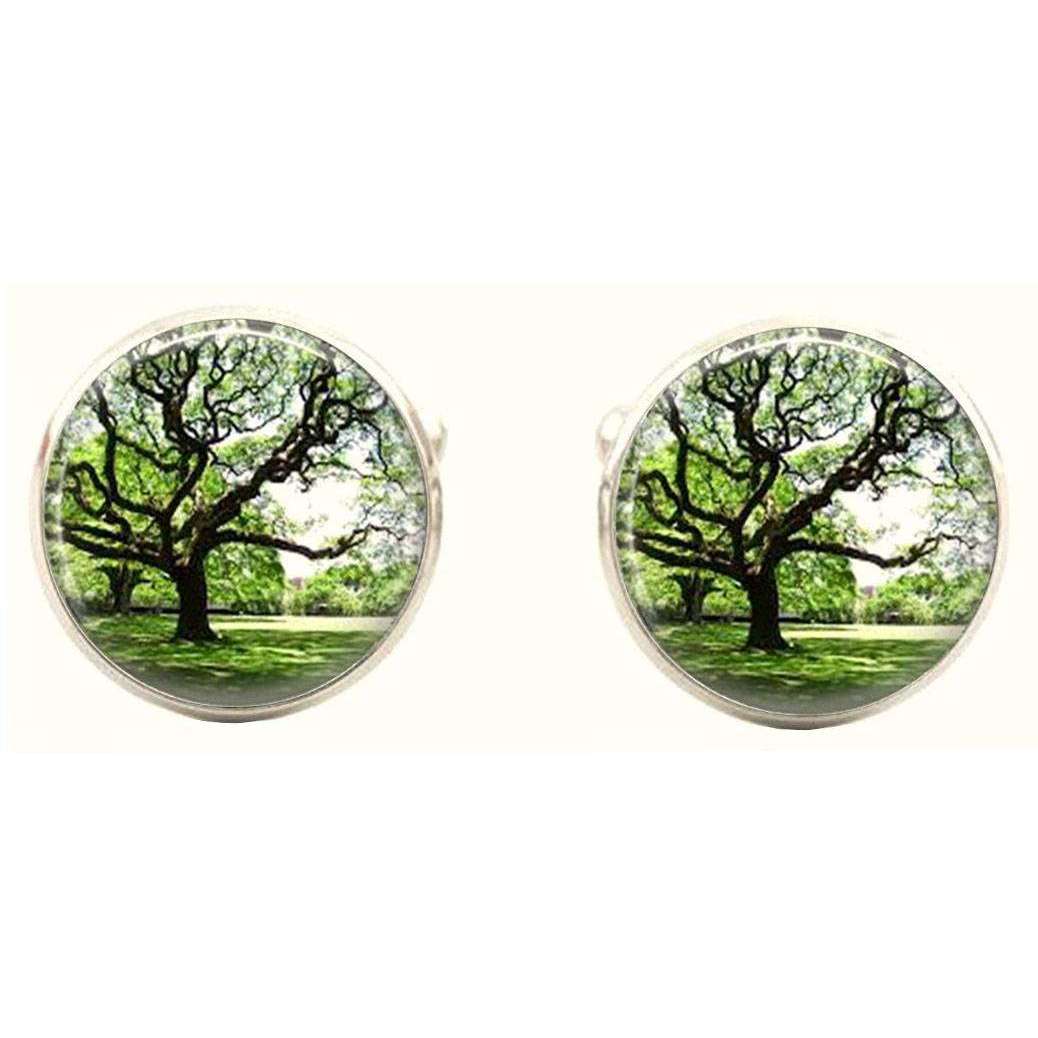 Bassin and Brown Round Tree Cufflinks - Green/Brown