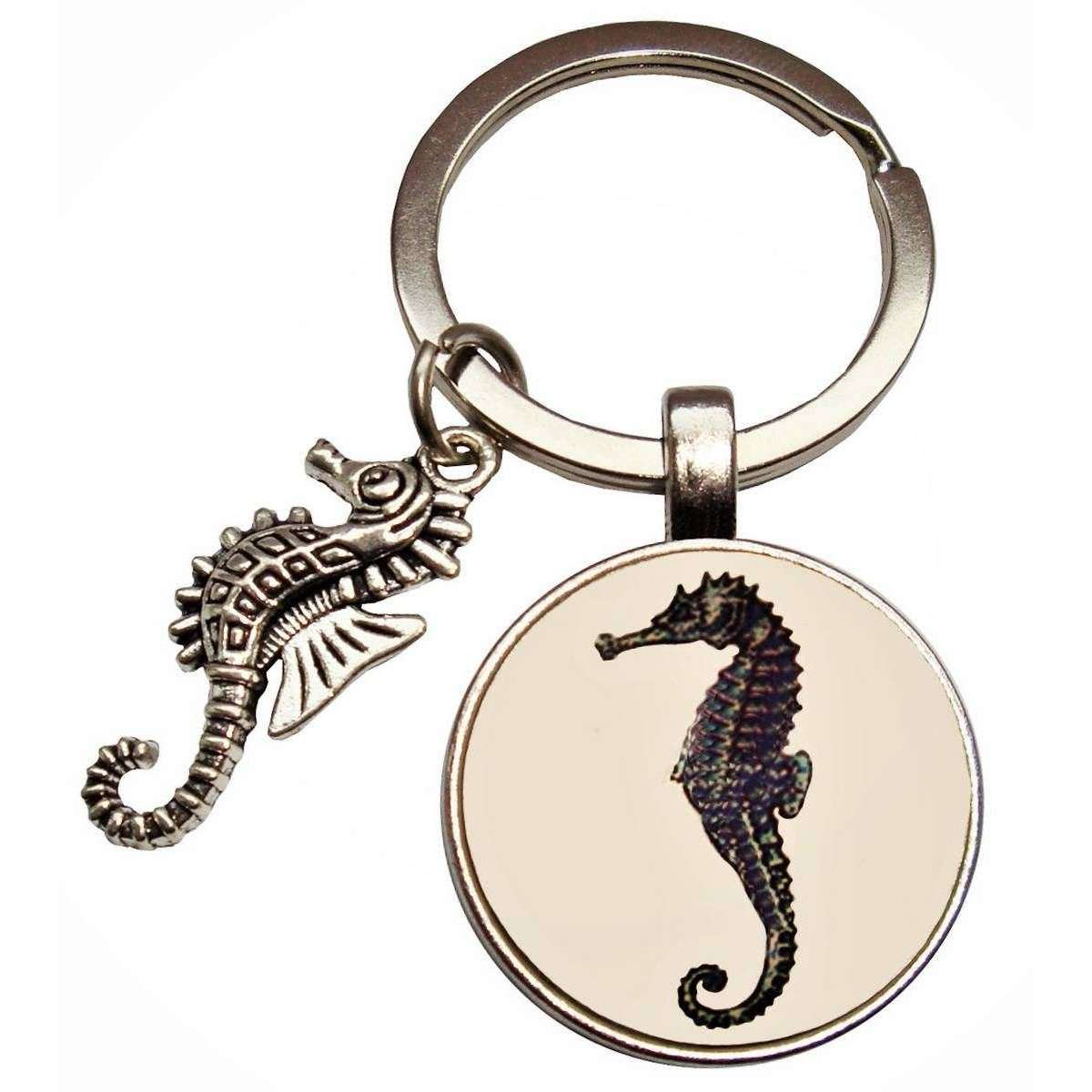 Bassin and Brown Seahorse Key Ring - White/Black