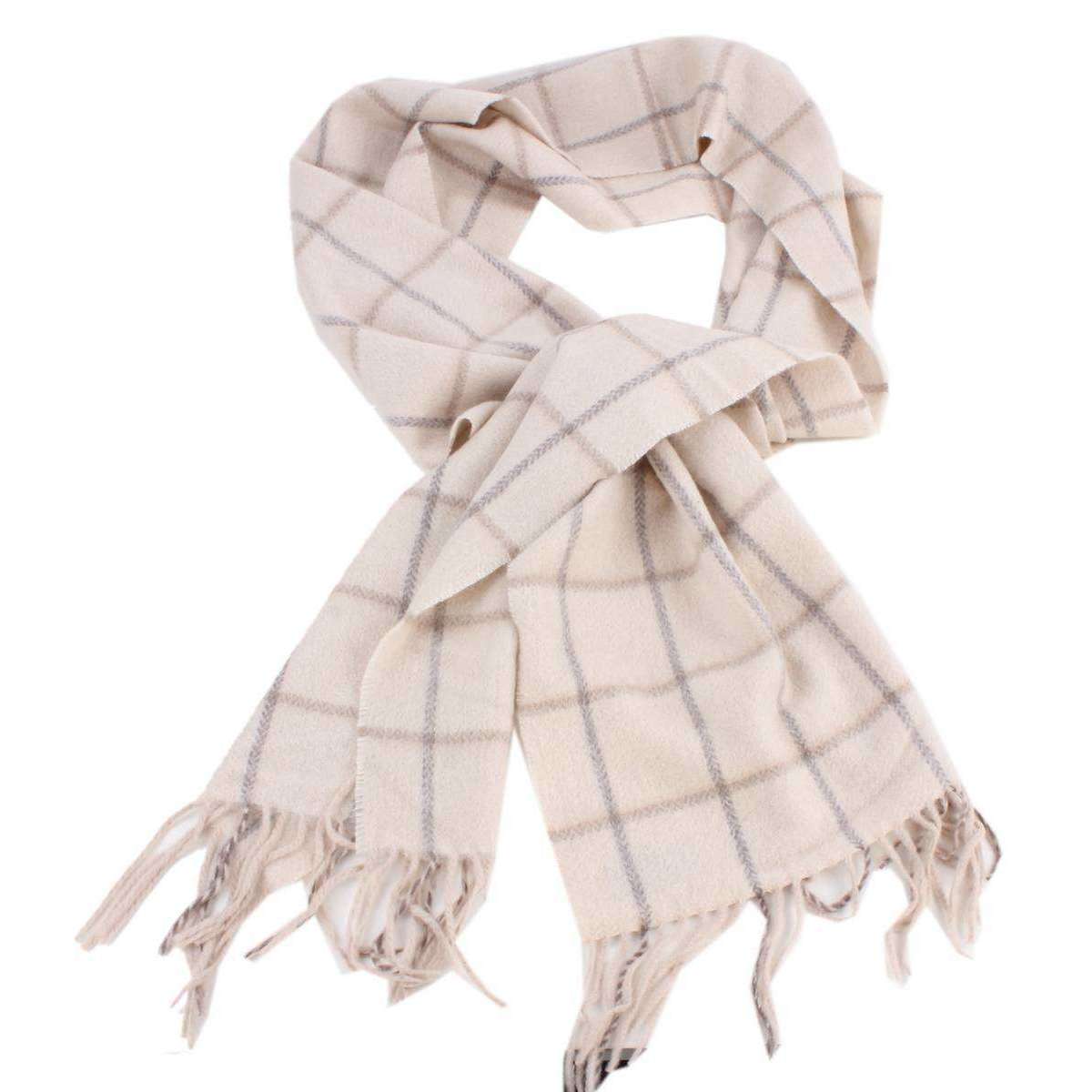 Bassin and Brown Snow Check Cashemere Scarf - Cream/Grey