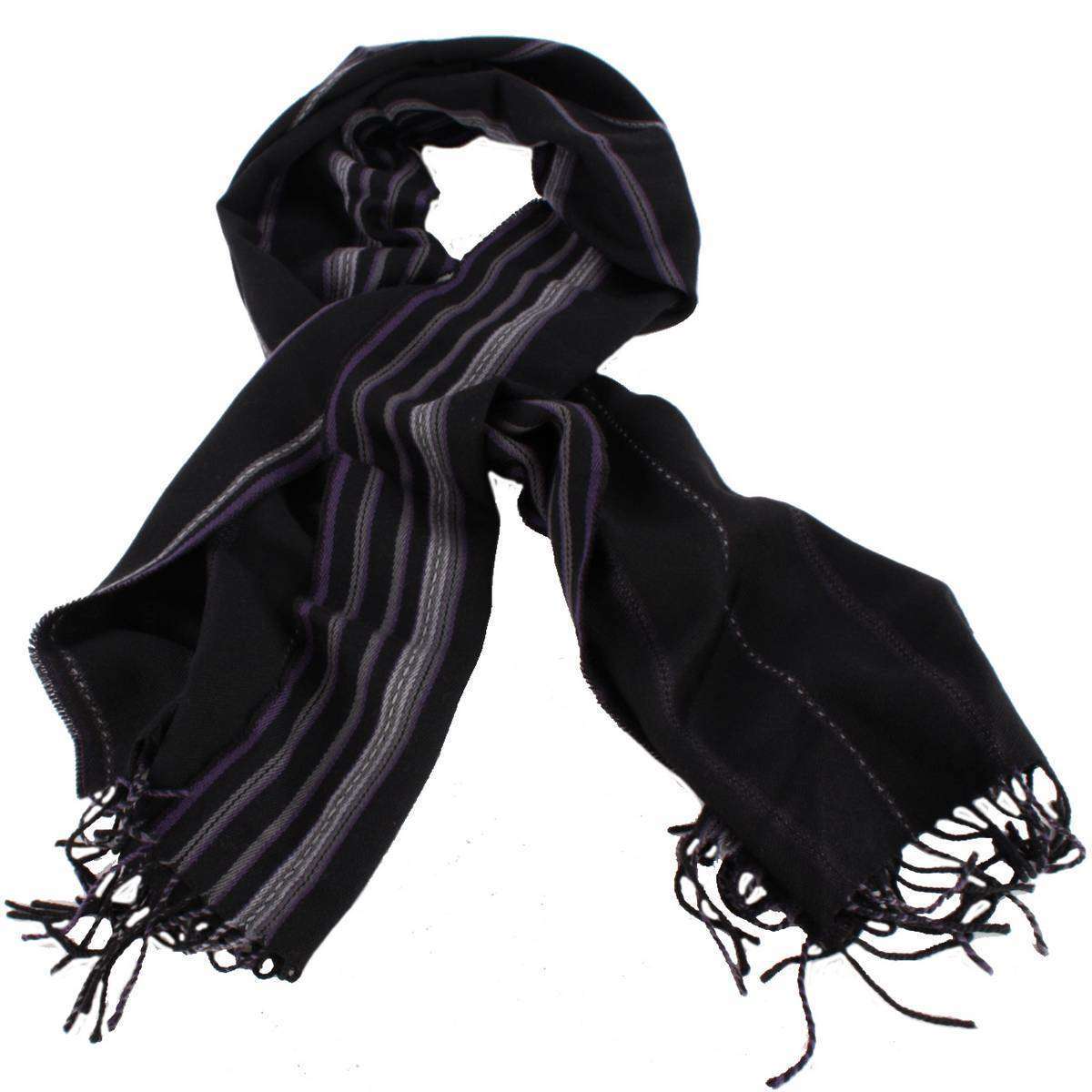 Bassin and Brown Stanley Striped Wool Scarf  - Black/Grey/Purple