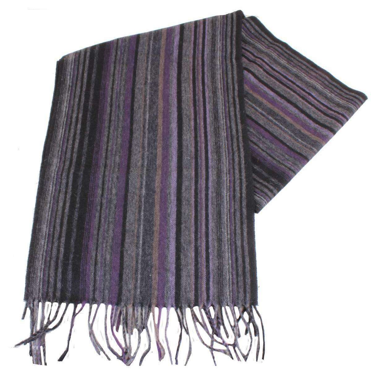 Bassin and Brown Stefano Striped Wool Scarf - Purple/Grey