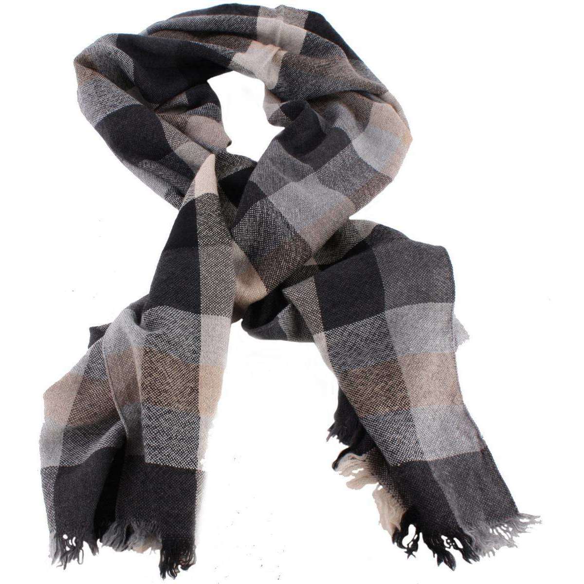 Bassin and Brown Sycamore Check Wool Scarf  - Black/Grey/Beige