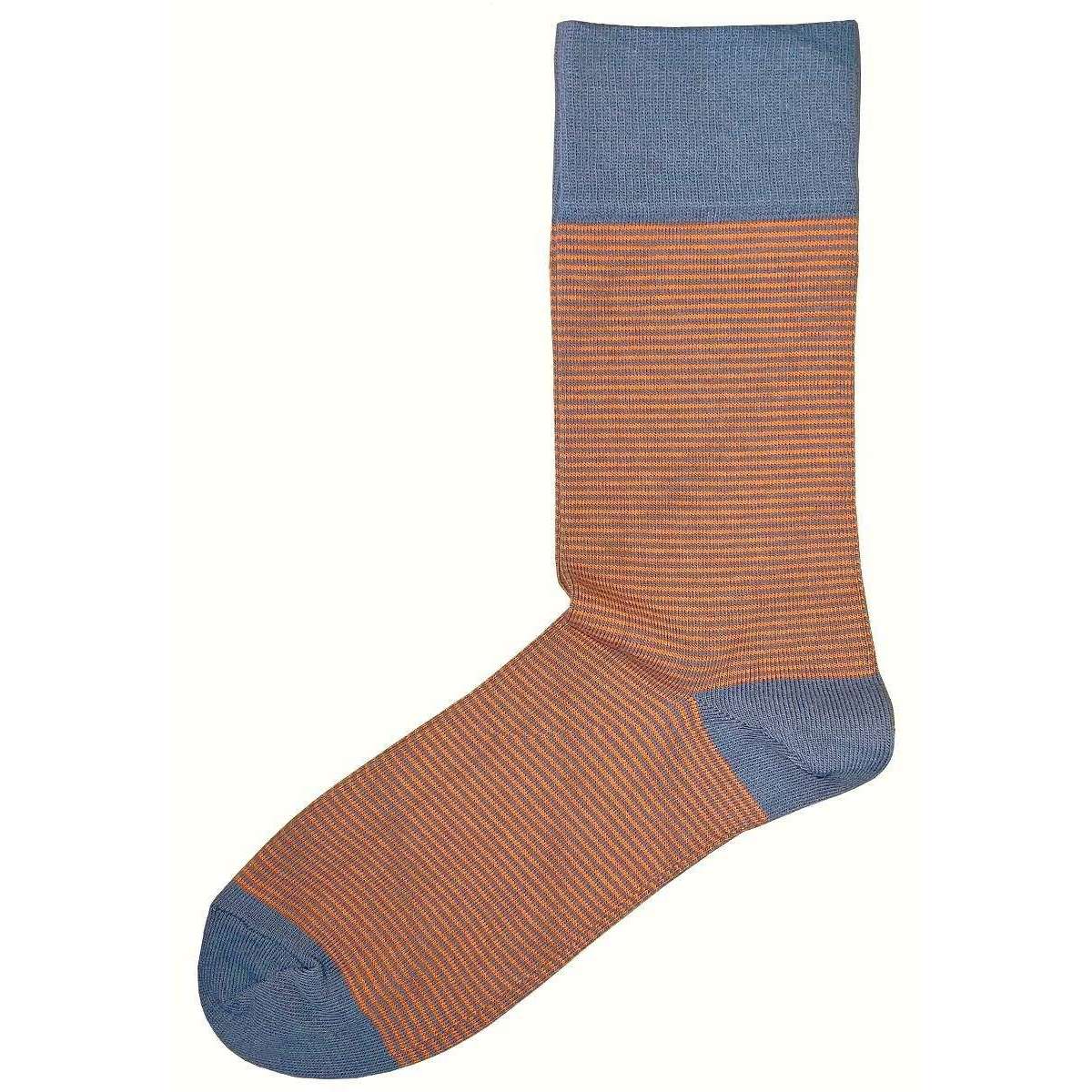 Bassin and Brown Thin Stripe Socks - Grey/Orange