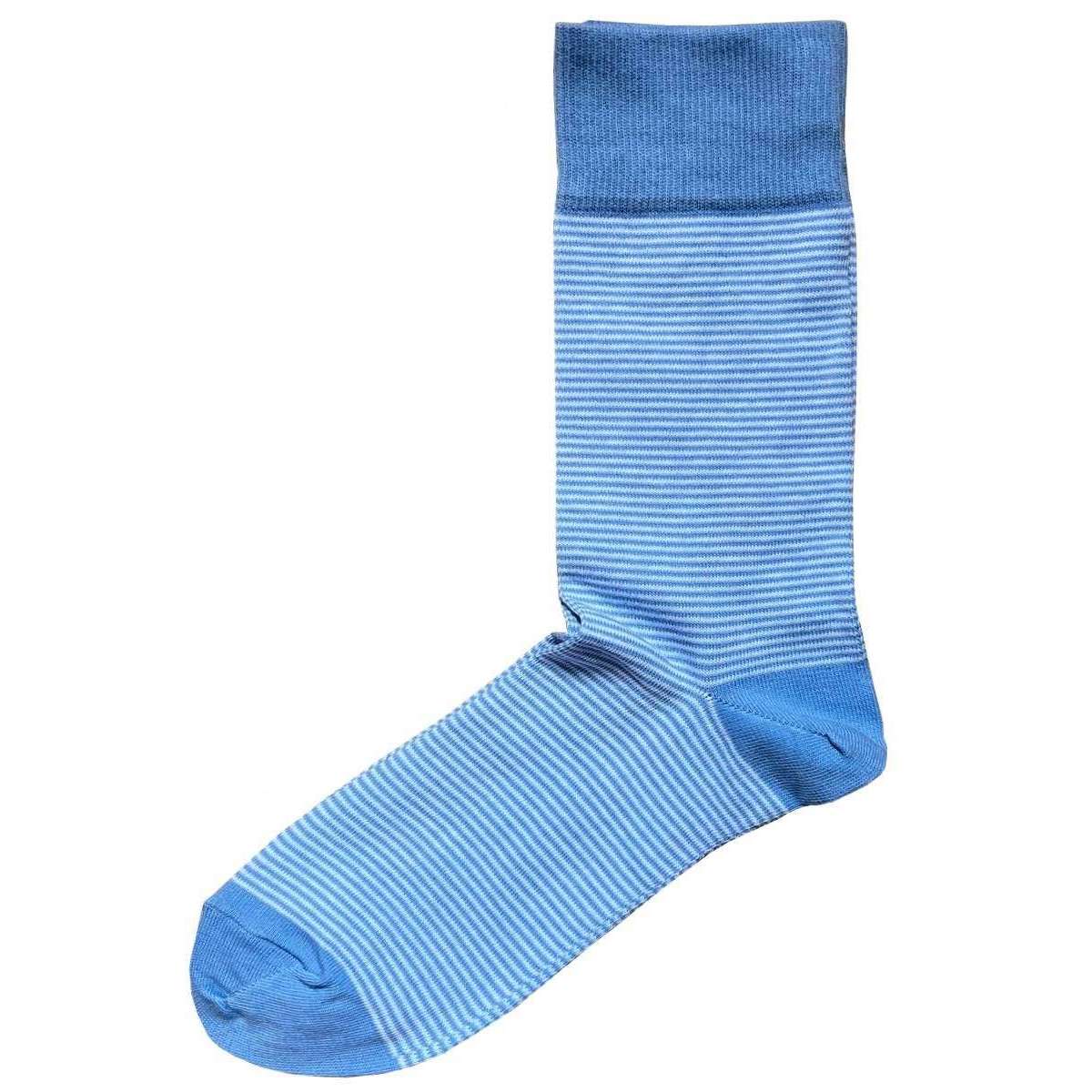 Bassin and Brown Thin Stripe Socks - Light Blue/White