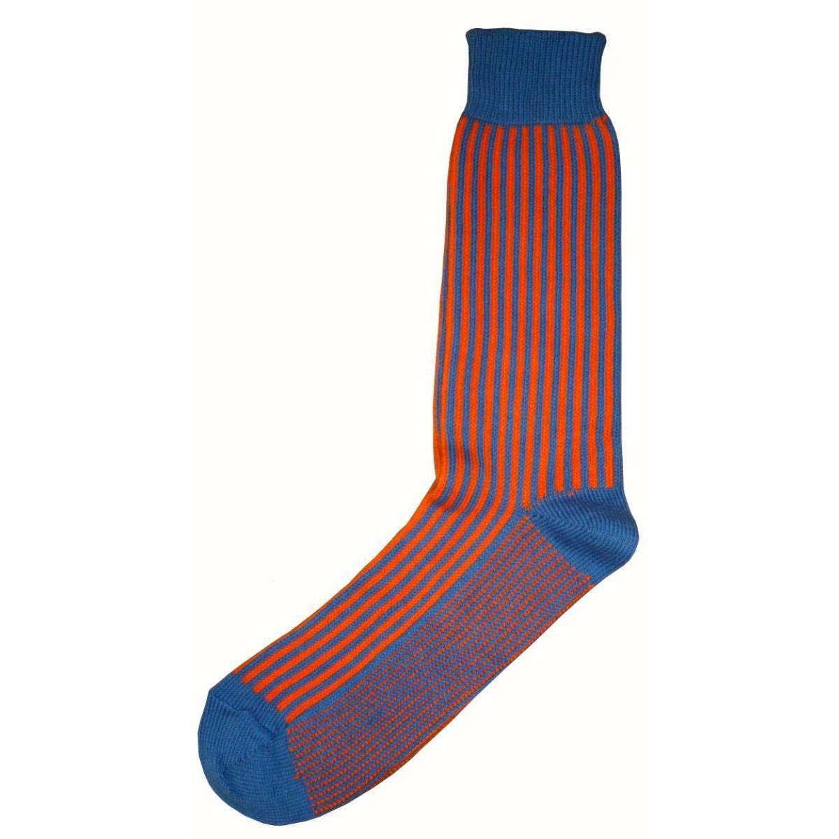 Bassin and Brown Vertical Stripe Midcalf Socks - Blue/Orange