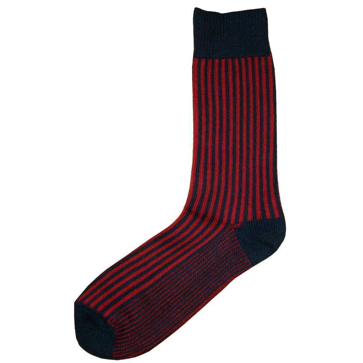 Bassin and Brown Vertical Stripe Midcalf Socks - Navy/Red