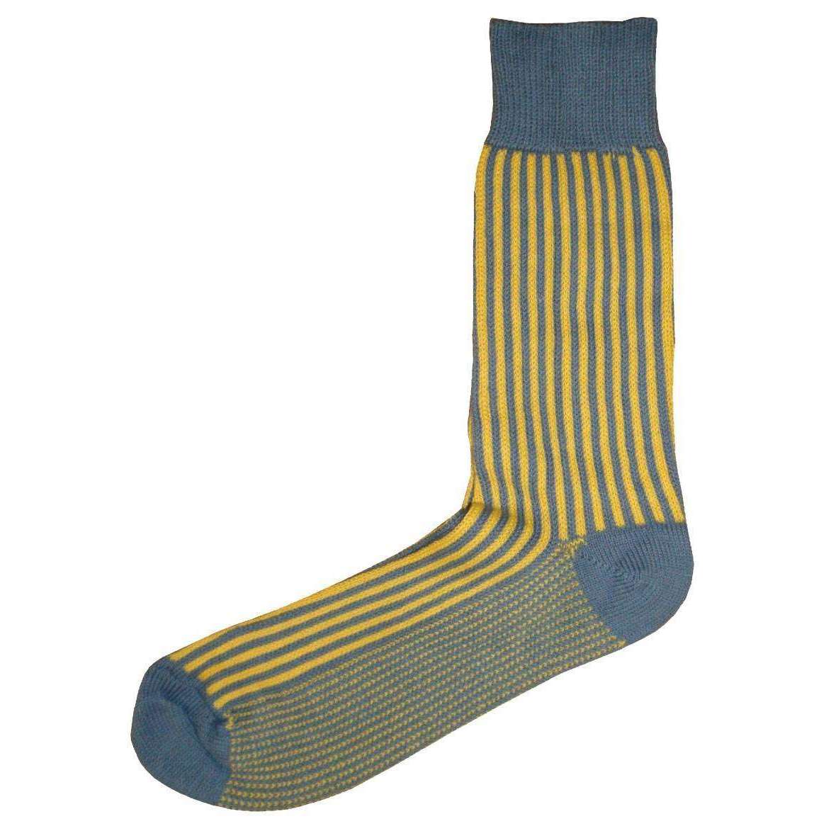 Bassin and Brown Vertical Stripe Midcalf Socks - Yellow/Blue