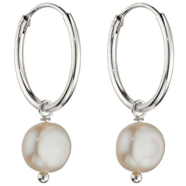 Beginnings Freshwater Pearl Assembled Hoop Earrings - Silver