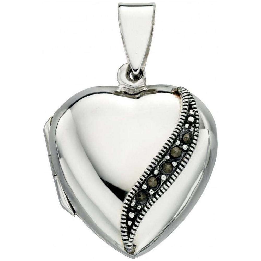 Beginnings Marcasite Heart Locket Pendant - Silver