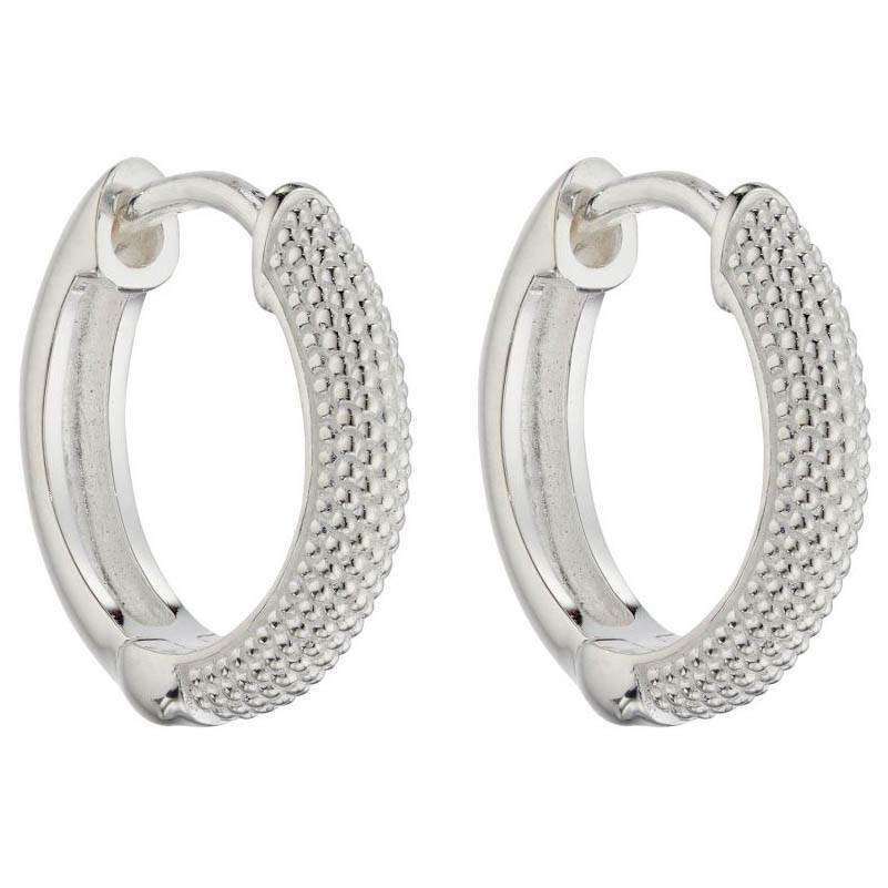Beginnings Micro Bead Textured Hoop Earrings - Silver