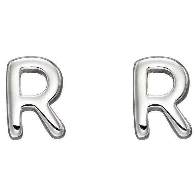 Beginnings R Initial Stud Earrings - Silver