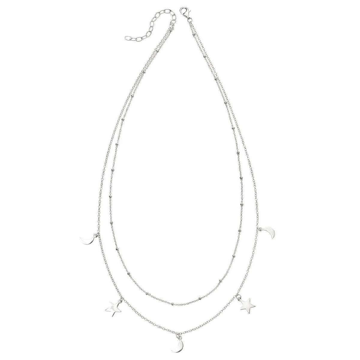 Beginnings Star and Moon Double Row Necklace - Silver